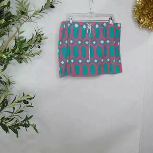 Tibi Pink and Green Geometric Mini Skirt vintage retro